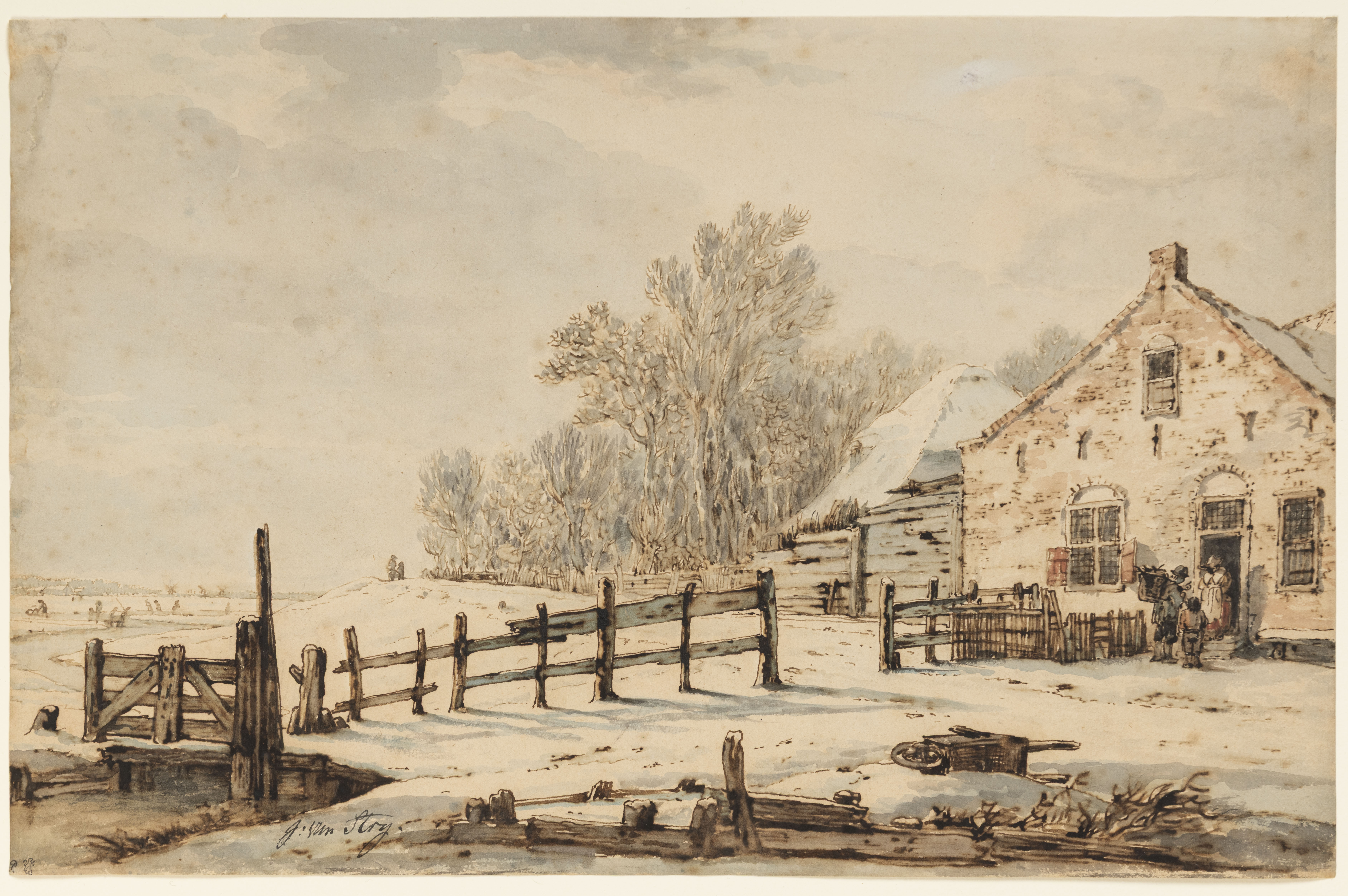Winter Landscape with a Farm by a River
